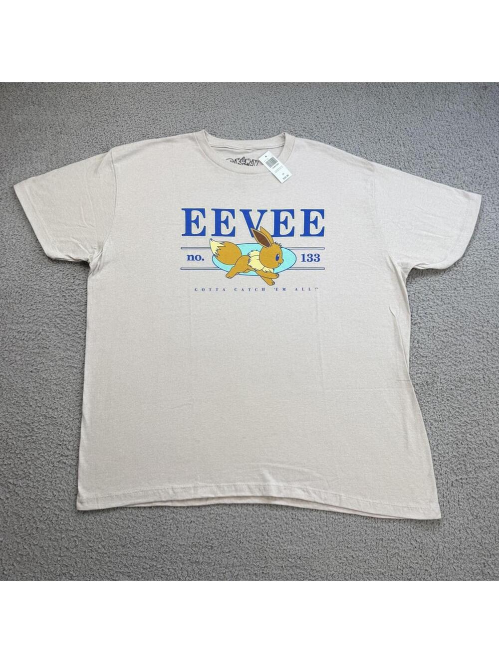 Pokemon Eevee No 133 Graphic T Shirt Mens 2XL Beige Nintendo Anime Gamer Tee NWT
